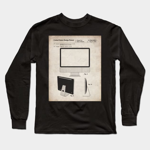 iMac Computer Patent - Apple Fan Tech Home Office Art - Antique Long Sleeve T-Shirt by patentpress